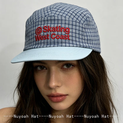 Korean Plaid Letters Embroidery Baseball Cap Unisex