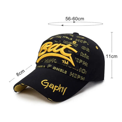 Versatile Broken Hole BAT Embroidery Adjustable Peaked Cap Casual Sunscreen Hats Outdoor Sports