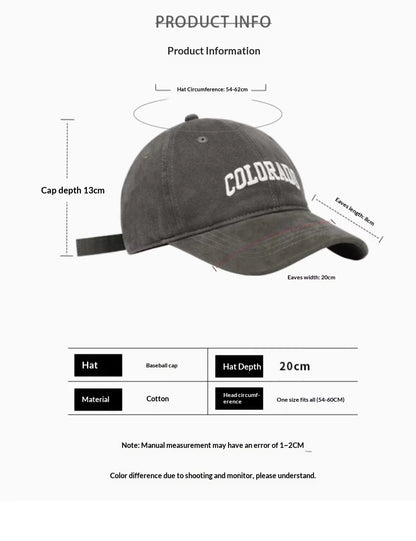 Vintage Letter Embroidered Baseball Cap Trendy Peaked Hat