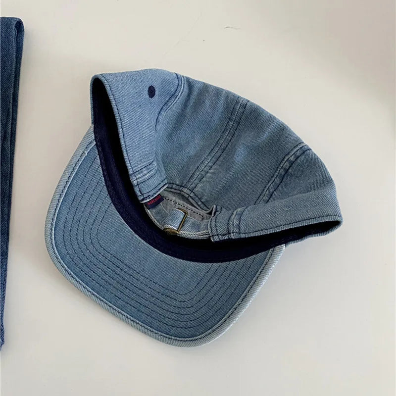American Retro Washed Denim Flat Brimmed Duckbill Cap