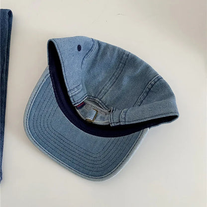 American Retro Washed Denim Flat Brimmed Duckbill Cap