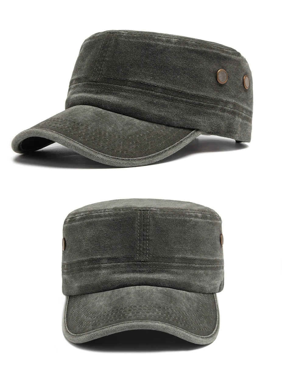 Men Flat Army Hat Washed Cotton Vintage Visor Baseball Cap Hunting Militarily Caps Casual Outdoor