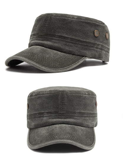 Men Flat Army Hat Washed Cotton Vintage Visor Baseball Cap Hunting Militarily Caps Casual Outdoor