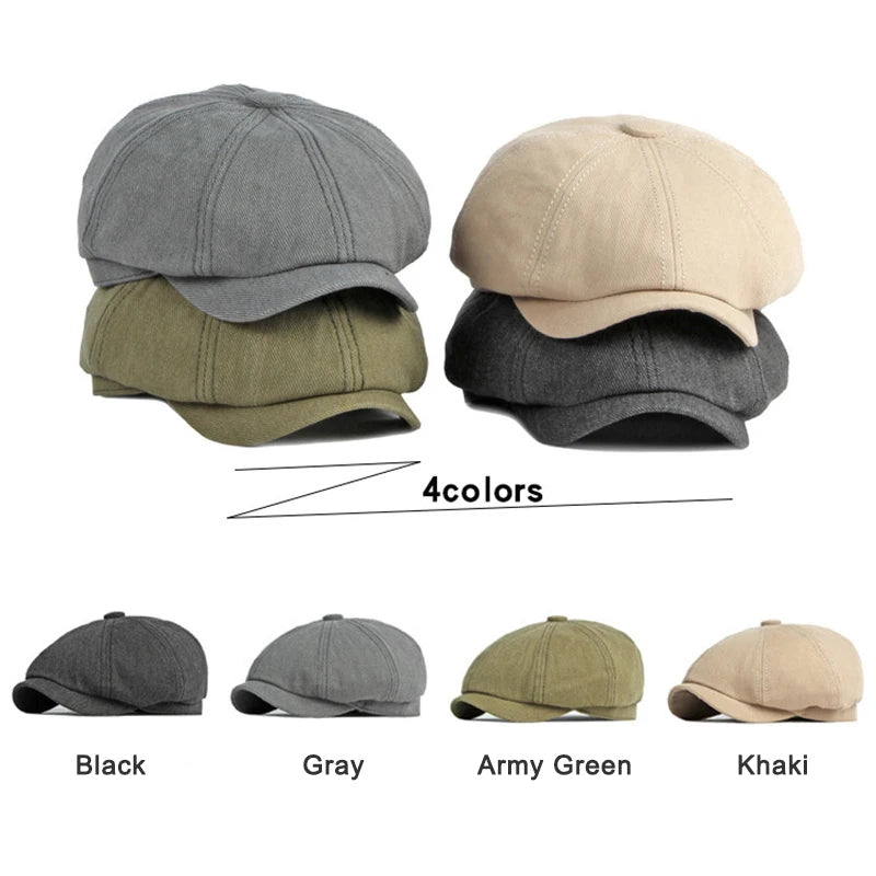Spring Fall Newsboy Cap Men British Cotton Octagonal Hat