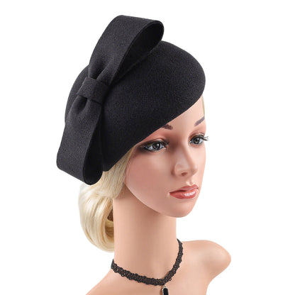 Women's British Retro Floral Wool Beret Fashion Accessory Trendy Banquet Hat