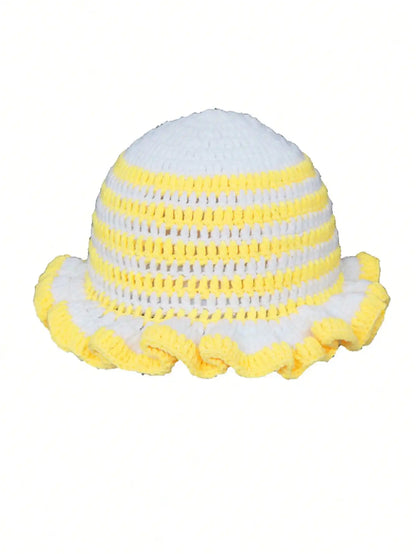 Solid Color Hand Knitted Knit Hat In Bohemian Style With Hollowed Out