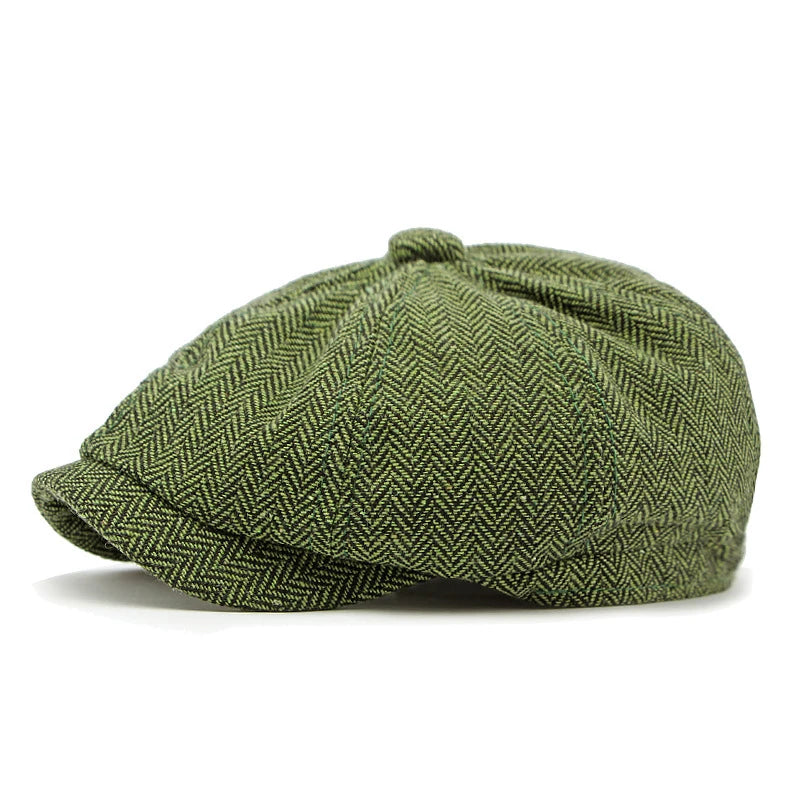 Twill Flat Cap For Men Women Herringbone Newsboy Caps British Style Octagonal Hat