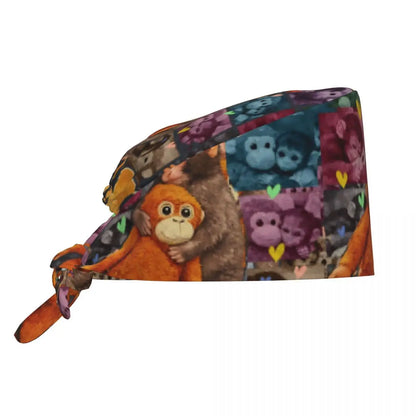 Nurse Hats Team Punch Funny Monkey Working Cap For Women And Men