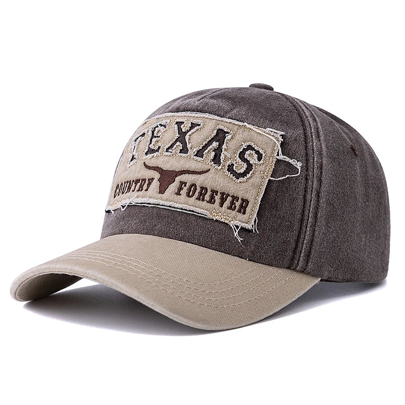 Hot Sale Unisex Washed Cotton Vintage Baseball Cap Texas Letter Embroidery