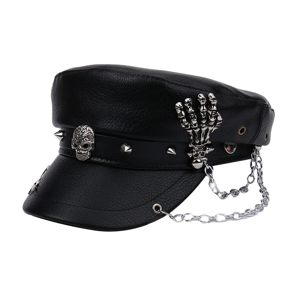 Unisex Rivet Hat Y2K Punk PU Leather Rivets Hat