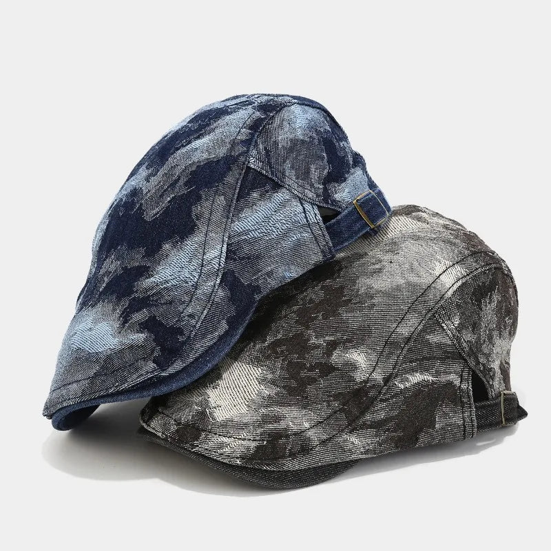 Vintage Tie Dye Washed Denim Flat Cap