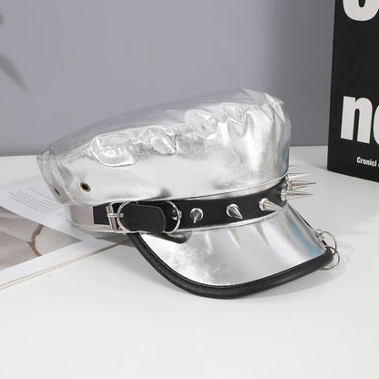 Sweet Cool Spice Girl Style Riveted Spider Hoop Pu Leather Newsboy Hat