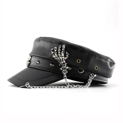 Fashion PU Leather Women Beret Punk Style Vintage Flat Top Military Caps