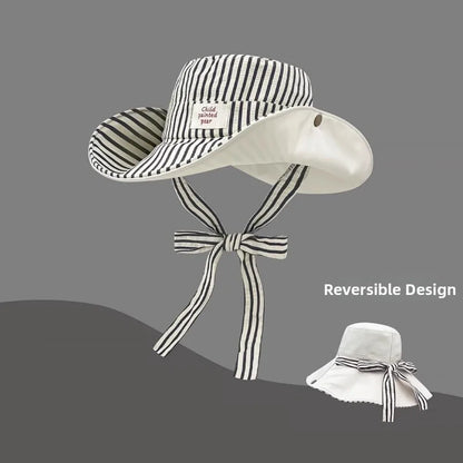 New Wide Brim Reversible Bucket Hat UV Protection Foldable Striped Sun Hat