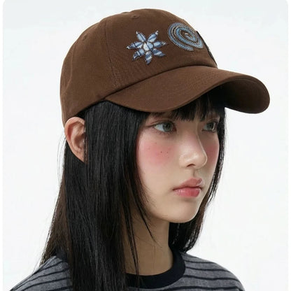 Niche Korean Floral Letter Embroidery Baseball Hats Men Women