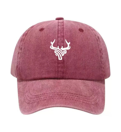 Deer Head Antlers Printed Washed Cotton Adjustable Baseball Cap
