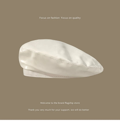 Lady Mirror Pu Leather Painter Caps Casual Hat