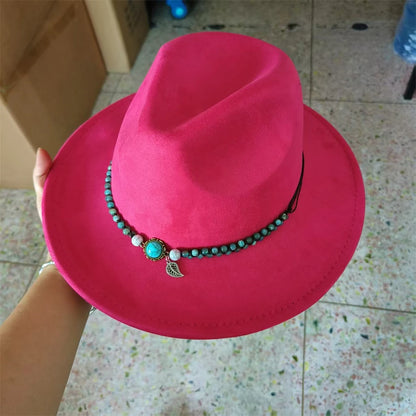 Retro Suede Fedora With Belt Men Western Jazz Hat Vegan Suede Top Hat