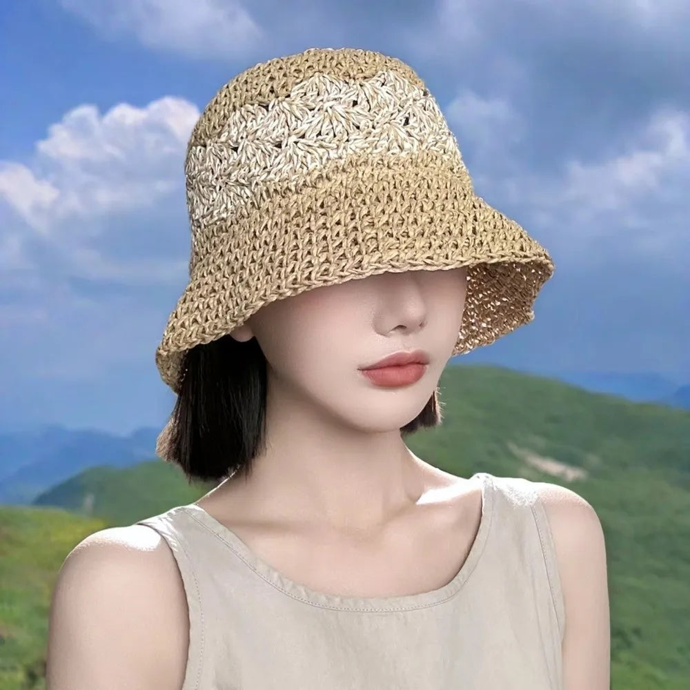 Casual Large Brim Woven Hat Hollow Out Foldable Straw Hat