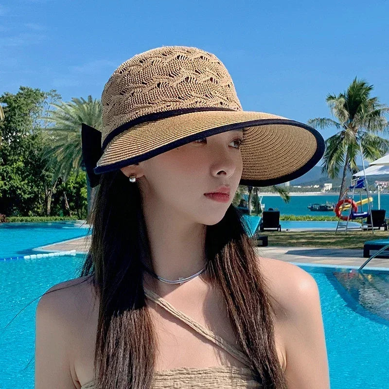 Summer Girls Wide Brim Sun Hat Bowknot Straw Outdoor Sun Protection