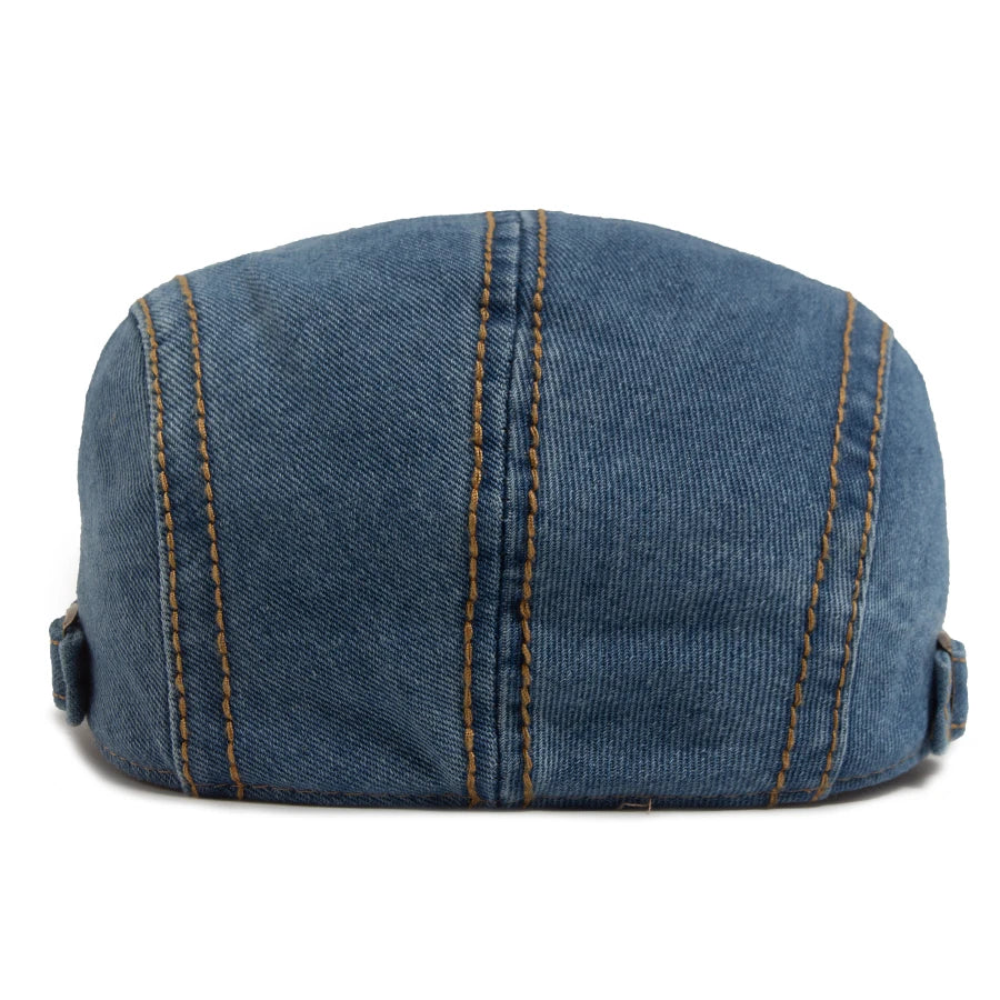 New Patchwork Brown Brim Denim Flat Hat Retro Men And Women