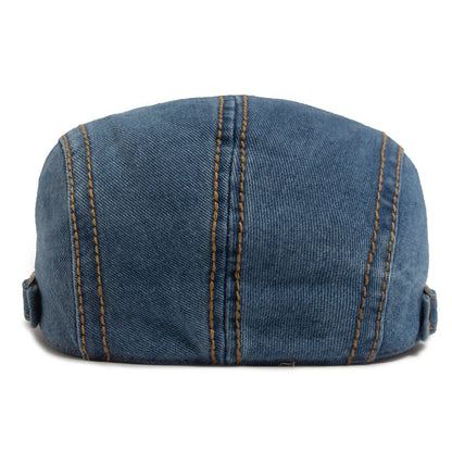 New Patchwork Brown Brim Denim Flat Hat Retro Men And Women