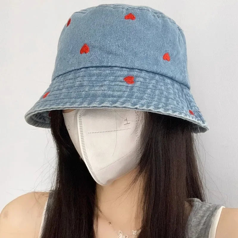 Heart Embroidery Fisherman Caps for Women