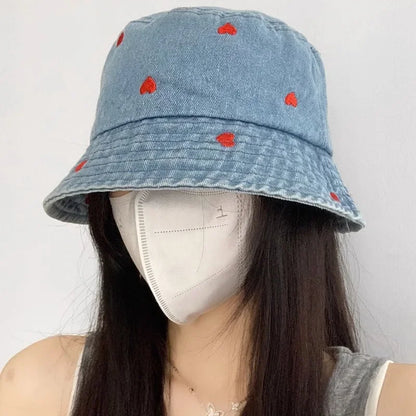 Heart Embroidery Fisherman Caps for Women