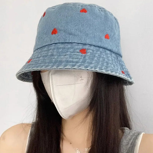 Heart Embroidery Fisherman Caps for Women