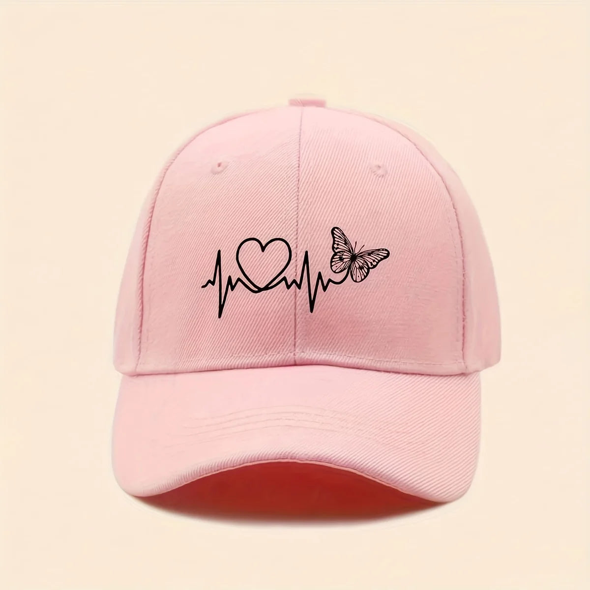 A Minimalist Baseball Cap with White Butterfly Heartbeat Print Design for Outdoor Sports