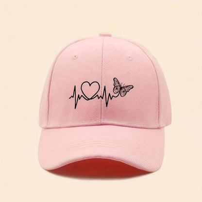A Minimalist Baseball Cap with White Butterfly Heartbeat Print Design for Outdoor Sports