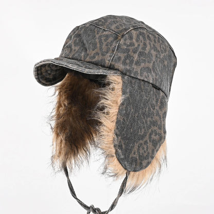 Leopard-Print Plush Duckbill Cap