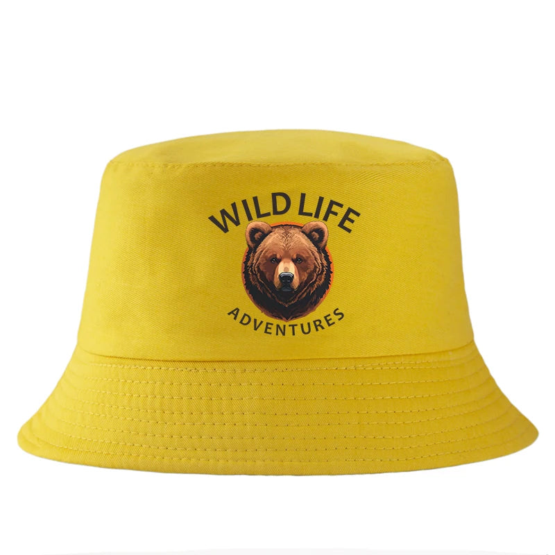 Wild Life Bear Print Bucket Hat Outdoor Sun Cap Men Women