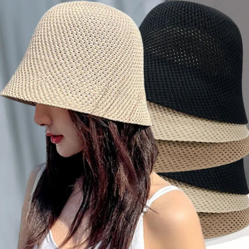 Women Bucket Hat Summer Hollow Out Thin Breathable Sun Hat
