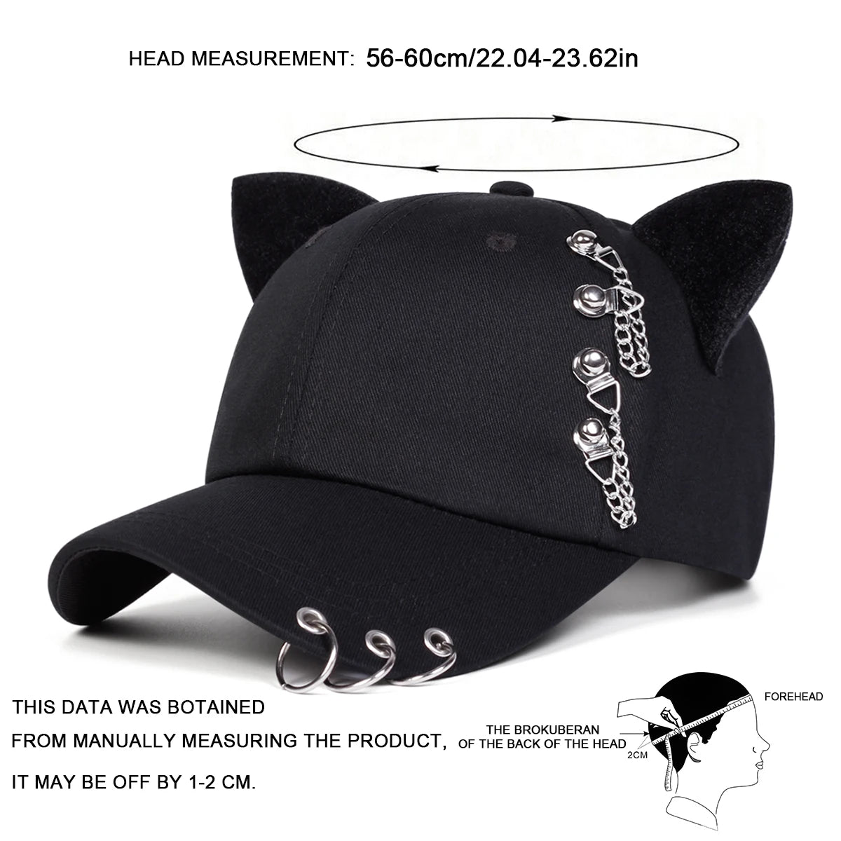 Unisex Cat Ear Chain Iron Ring Baseball Caps