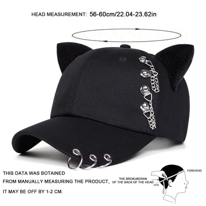 Unisex Cat Ear Chain Iron Ring Baseball Caps