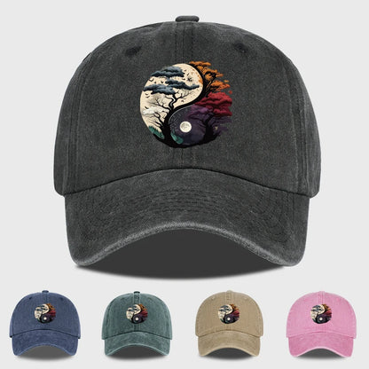 Washed Baseball Cap with Tai Chi Print Design