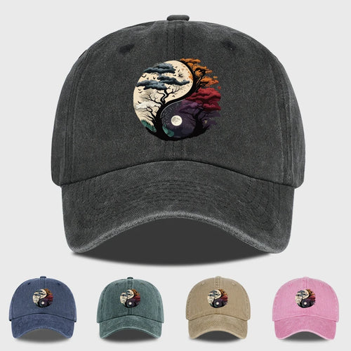 Washed Baseball Cap with Tai Chi Print Design