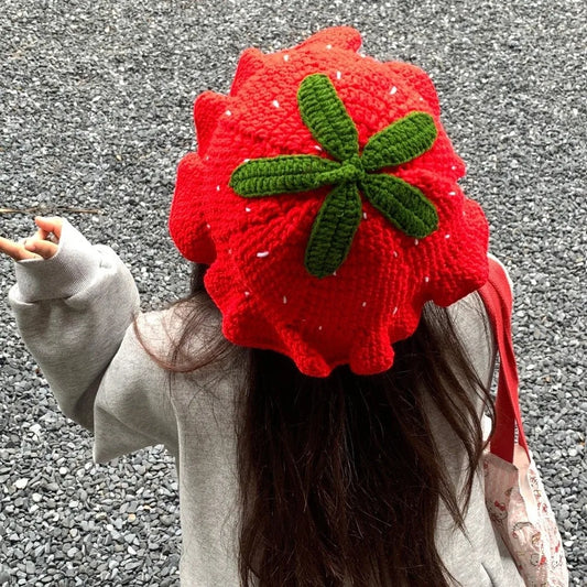 Cute Handmade Fisherman Hat Red Strawberry Design Basin Hat