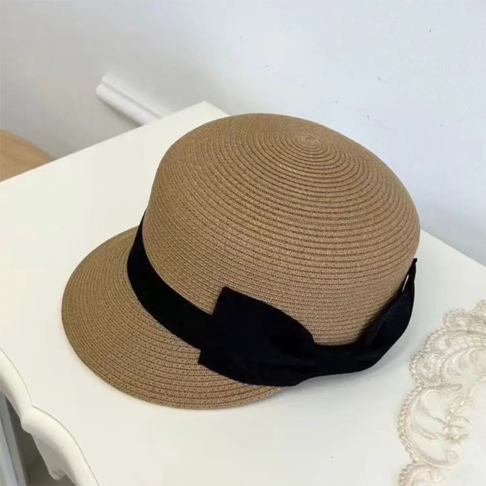 Elegant Wide Brim Bow Straw Hat Woven Bowknot Sunscreen Hat