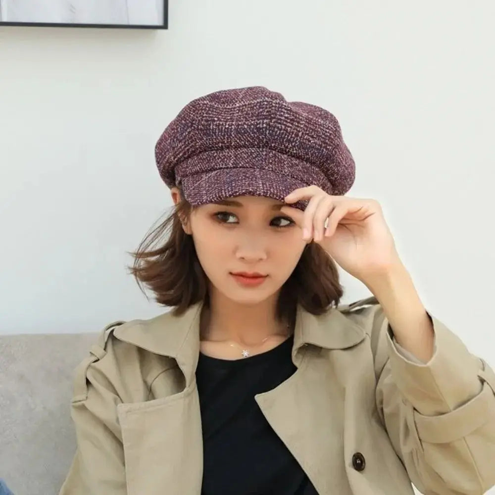 Vintage Plaid Design Woolen Hat Ear Protection