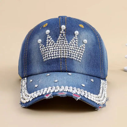 Baseball Cap Women Retro Street Crown Beads Denim