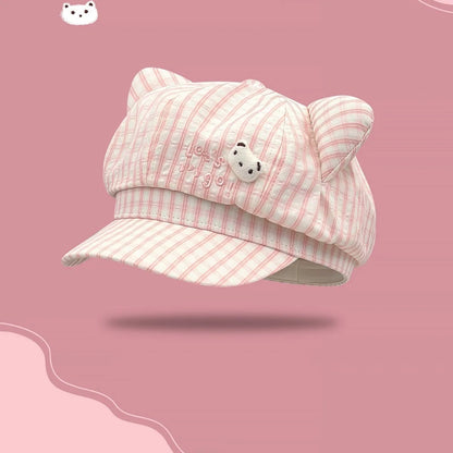 Cute Bear Plaid Ear Octagonal Hat Women Spring Summer