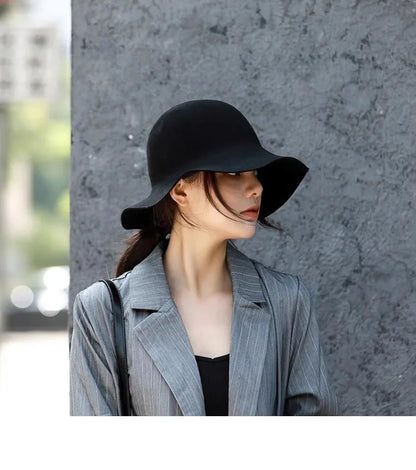 Fedora Hat Women's Autumn Wave Curled English Retro Versatile Fisherman Hat