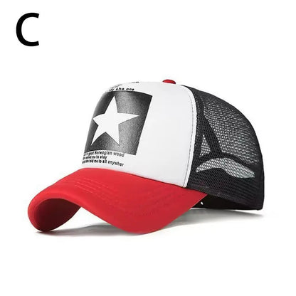 Summer Mesh Baseball Cap Fashion Star Printed Adjustable Baseball Hat Ponytail Cap Unisex Outdoor Sports