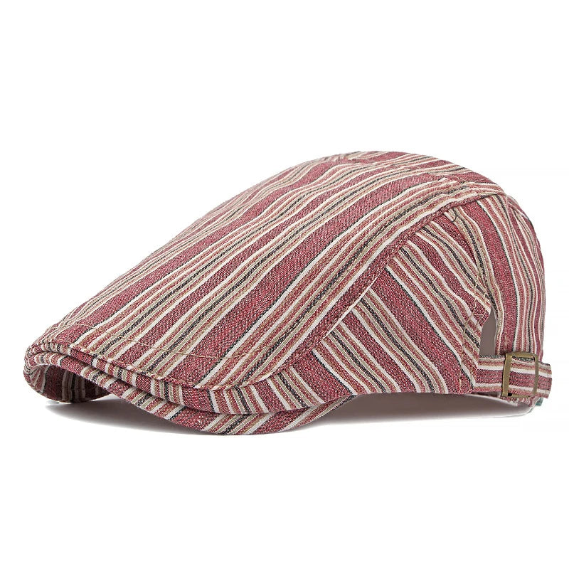 Women Newsboy Cap Striped Flat Peaked Cap