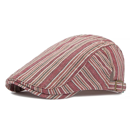 Women Newsboy Cap Striped Flat Peaked Cap