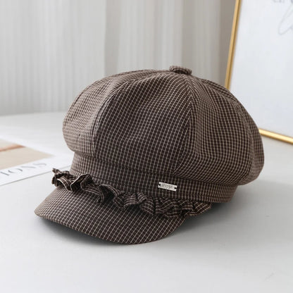 Striped Plaid Octagonal Cap Women Beret