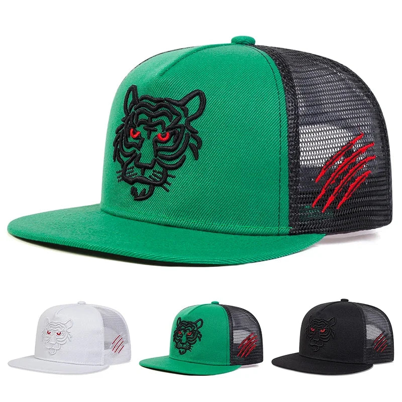 Unisex Tiger Embroidery Hip-hop Net Hats Spring Summer