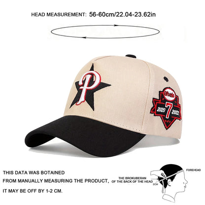Unisex Five Pointed Star P Letter Embroidery Side 7 Baseball Caps Spring Autumn